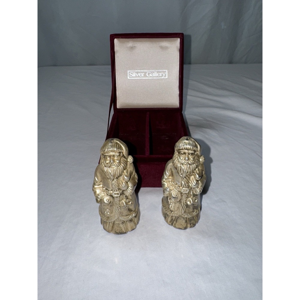 Vintage Godinger Silver Plated Art Santa Claus 3.5" Salt Pepper Shakers Holiday